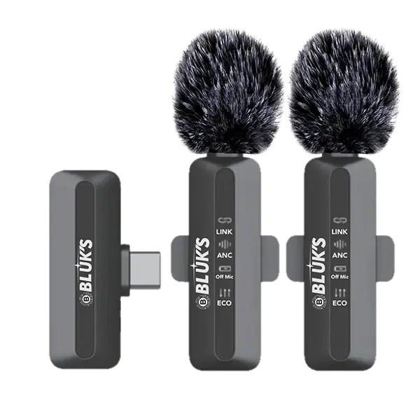 BLUK’S BX-116 Dual Lavalier Microphone – ANC Clip-On Mic for iPhone, Type-C Devices