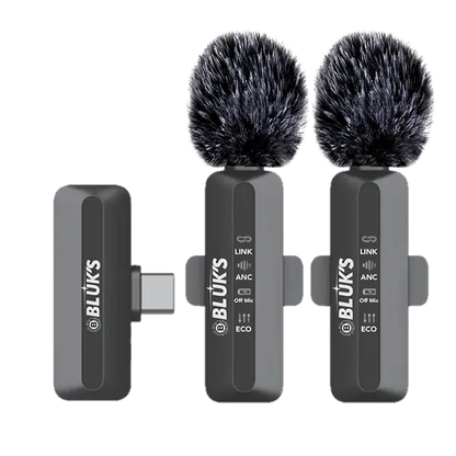 BLUK’S BX-116 Dual Lavalier Microphone – ANC Clip-On Mic for iPhone, Type-C Devices