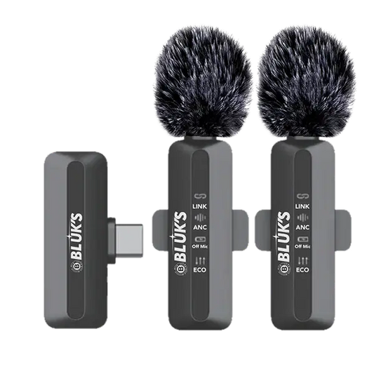 BLUK’S BX-116 Dual Lavalier Microphone – ANC Clip-On Mic for iPhone, Type-C Devices