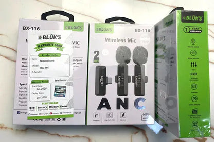 BLUK’S BX-116 Dual Lavalier Microphone – ANC Clip-On Mic for iPhone, Type-C Devices