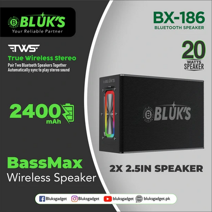 BLUK’S BX-186 BassMax Bluetooth Wireless Speaker – Portable Speaker with Deep Bass