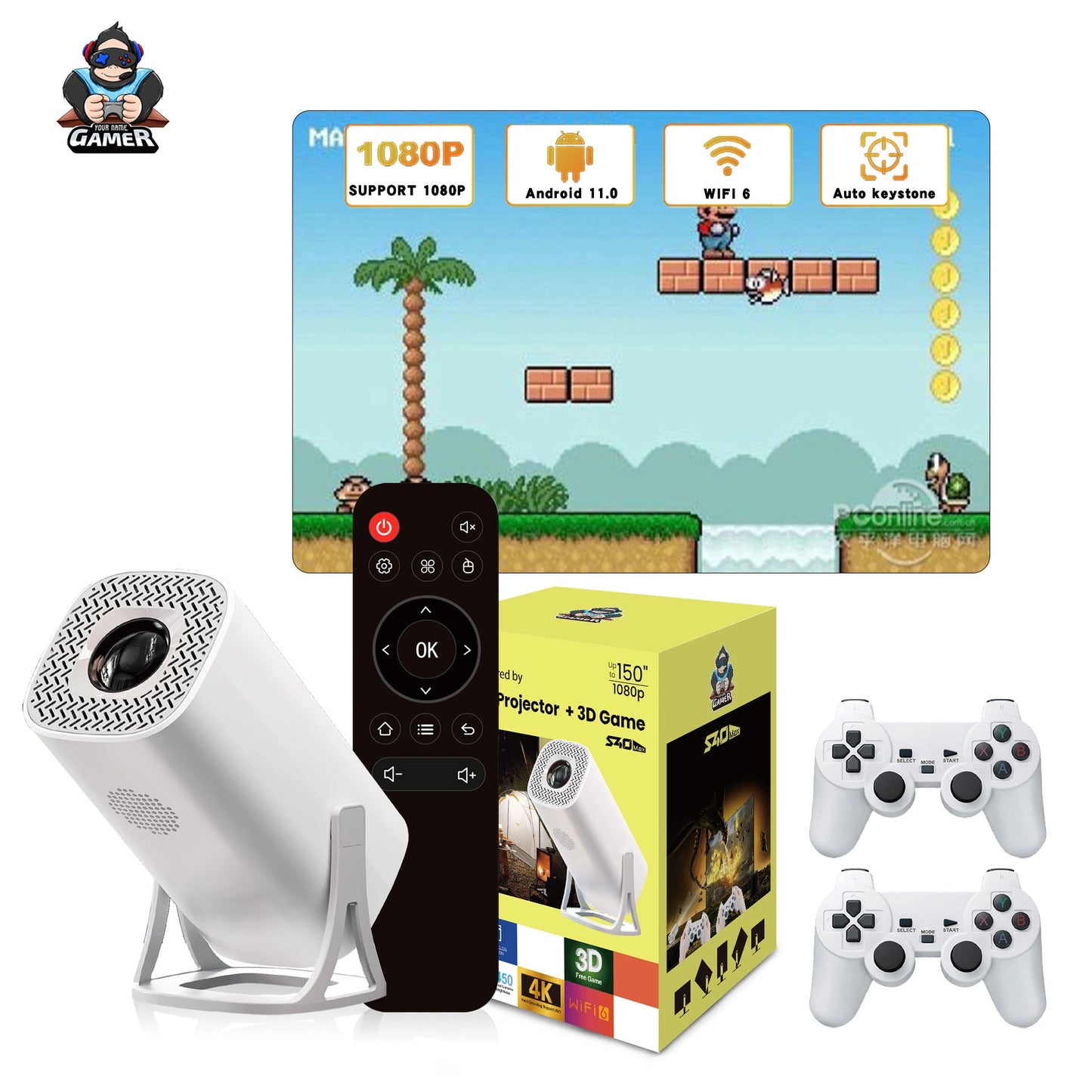 Rokify S40 Max Gaming Projector – 1080P Full HD, 4K Supported, Android 11 | 25,000+ Games, Dual Controllers | WiFi 6, Bluetooth 5.4 | Smart Home Theater Projector Pakistan