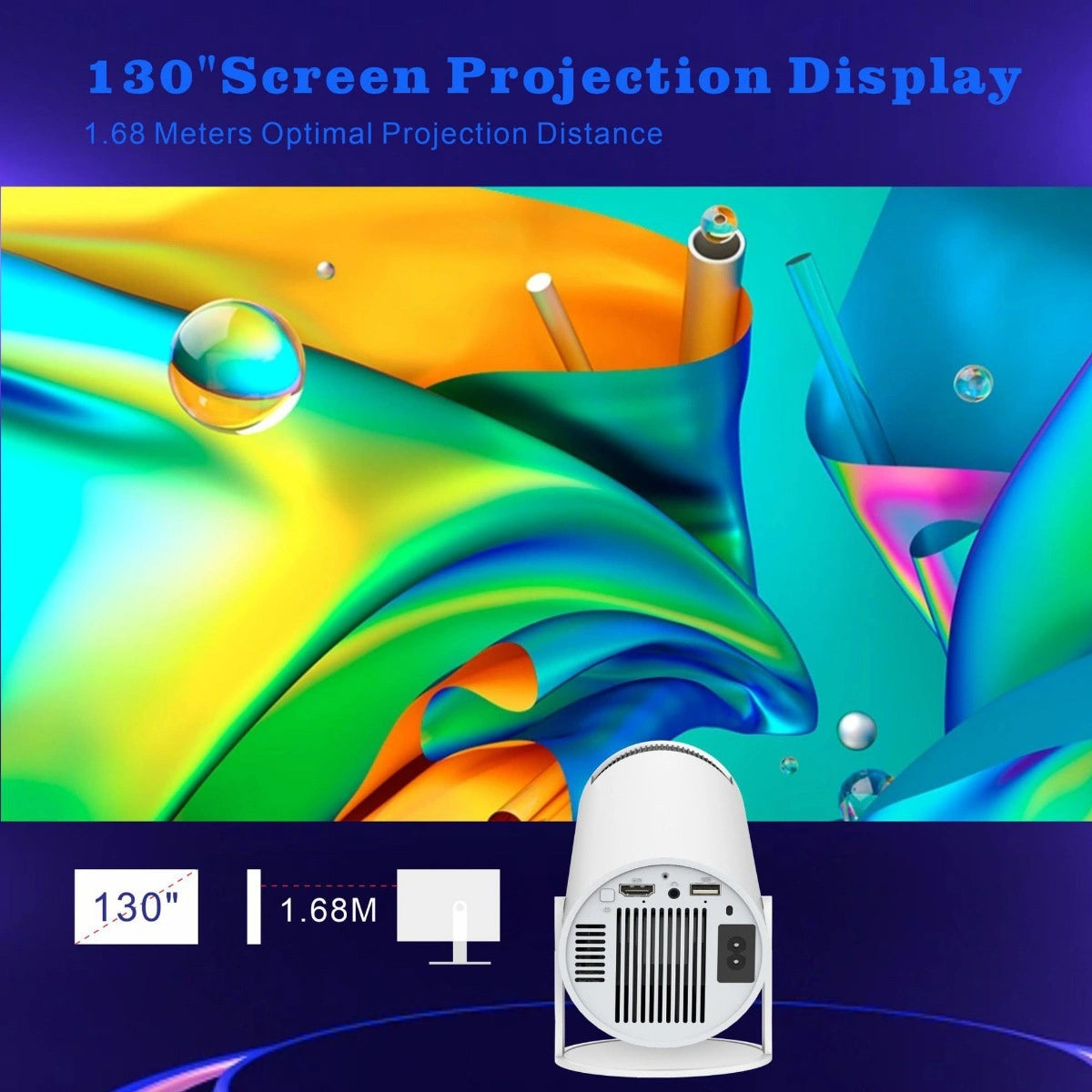 Rokify HY300 Smart Portable Projector – HD 720P, Android 11, Dual-Band WiFi6 & Bluetooth 5.2, 180° Rotatable