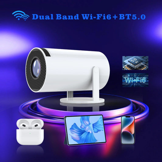 Rokify HY300 Smart Portable Projector – HD 720P, Android 11, Dual-Band WiFi6 & Bluetooth 5.2, 180° Rotatable