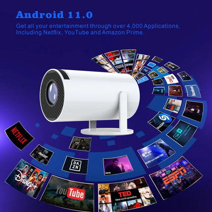 Rokify HY300 Smart Portable Projector – HD 720P, Android 11, Dual-Band WiFi6 & Bluetooth 5.2, 180° Rotatable
