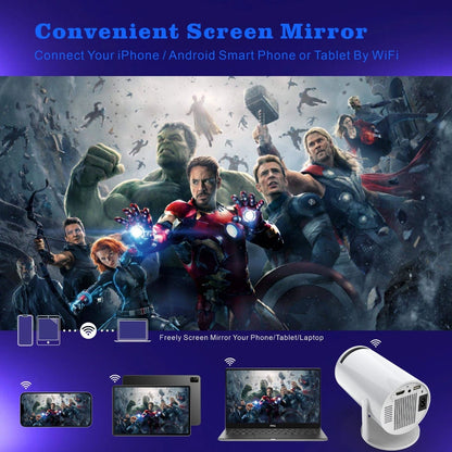 Rokify HY300 Smart Portable Projector – HD 720P, Android 11, Dual-Band WiFi6 & Bluetooth 5.2, 180° Rotatable