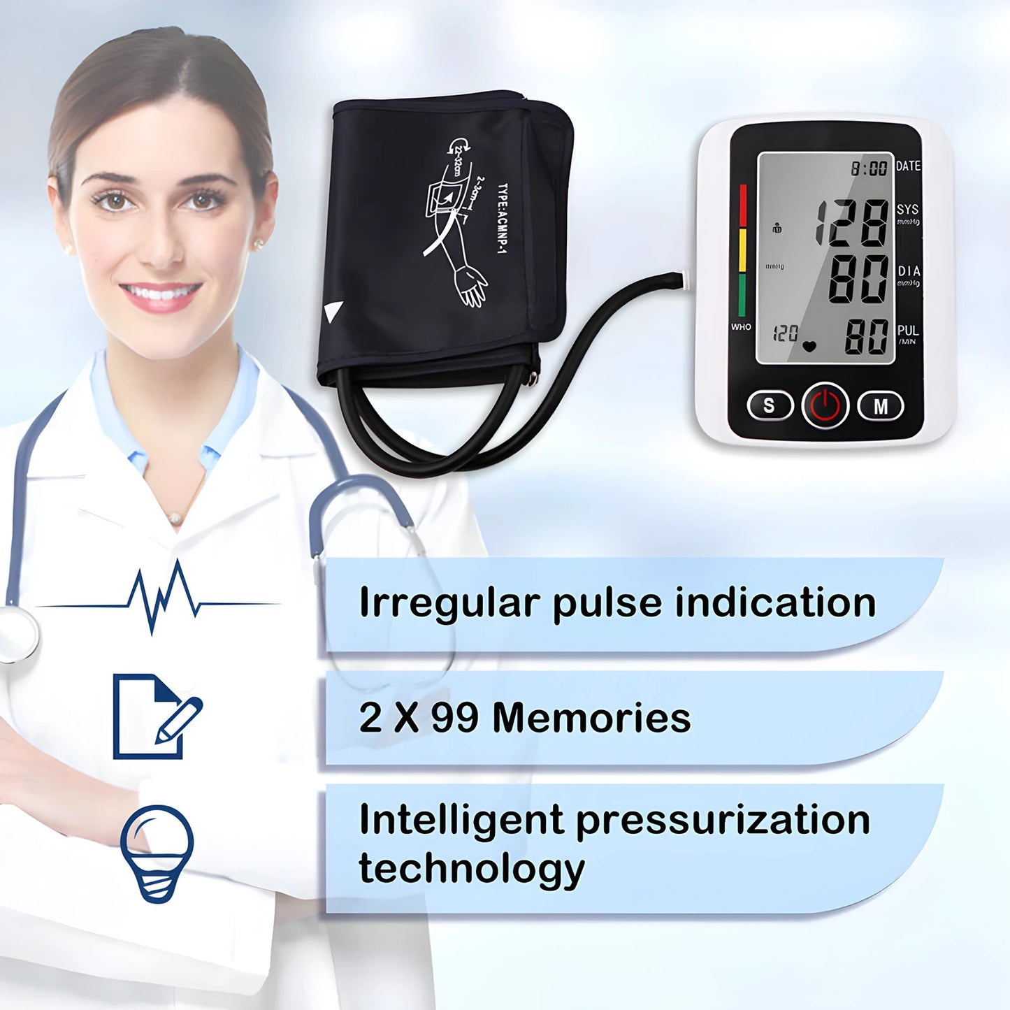 Rokify Digital Arm Blood Pressure Monitor – Automatic BP Monitor with LCD Display & Dual User Memory