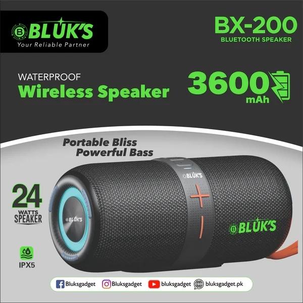 BLUK’S BX-200 Wireless Waterproof Speaker – Portable Bluetooth Speaker with Long Battery Life