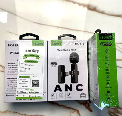 BLUK’S BX-115 Wireless Bluetooth Microphone – Professional ANC Mic for Vlogging & Streaming