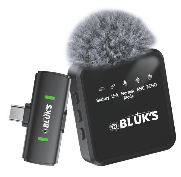 BLUK’S BX-17 Lavalier Wireless Microphone – ANC Clip-On Mic for Vlogging, Streaming & Recording